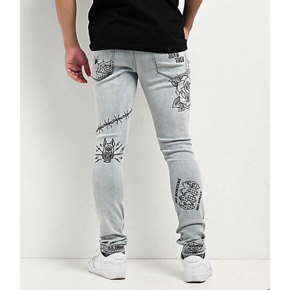 Ninth Hall Rogue Printed Light Aged Skinny Jeans Size 28 - Picture 2 of 16